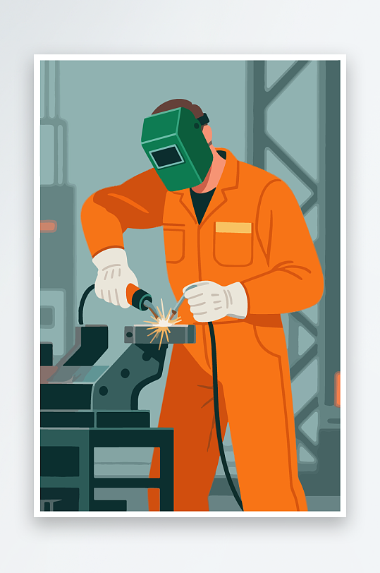 焊接工人进行焊接作业插画-众图网