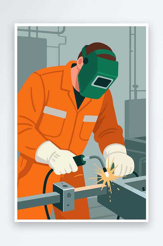 焊接工人进行焊接作业插画-众图网