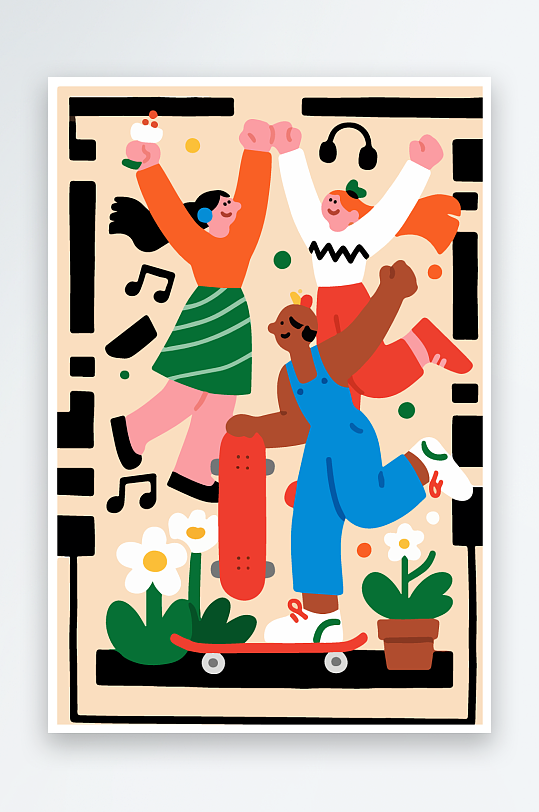 欢乐聚会插画卡通插画-众图网