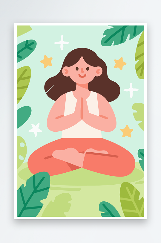 练瑜伽的女孩扁平插画-众图网