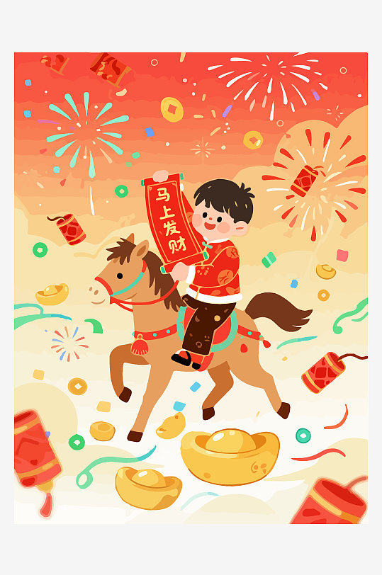 马年新春贺岁插画-众图网