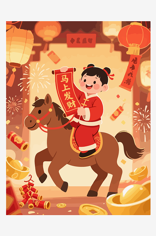 马年新春贺岁插画-众图网