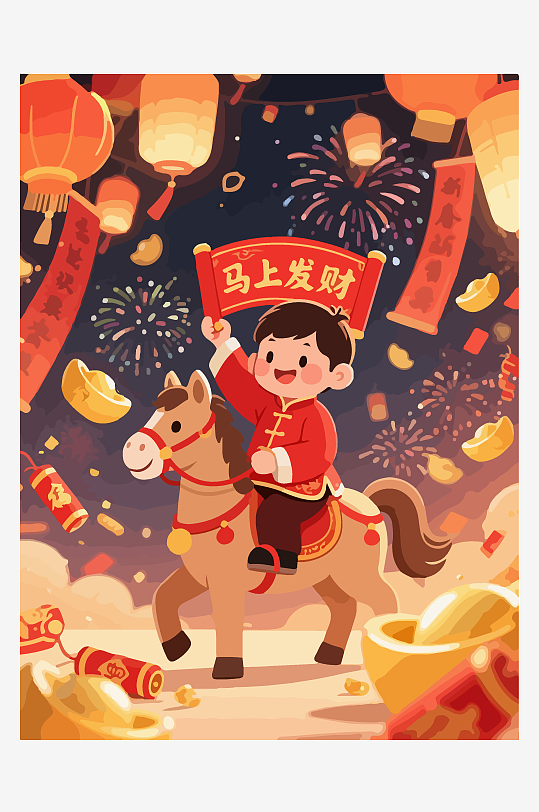 马年新春贺岁插画-众图网