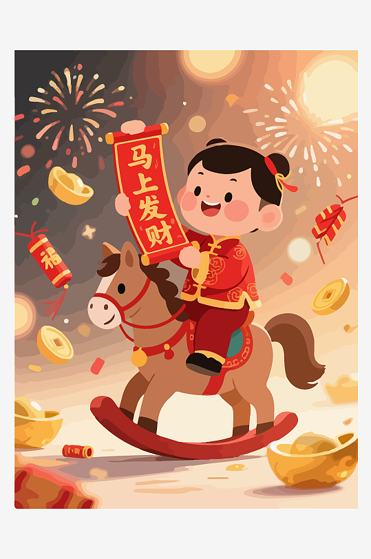 马年新春贺岁插画-众图网