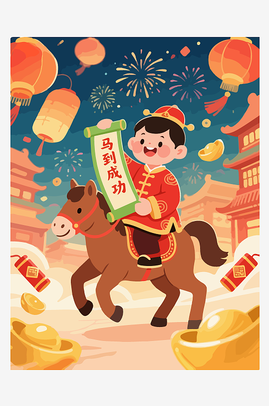 马年新春贺岁插画-众图网