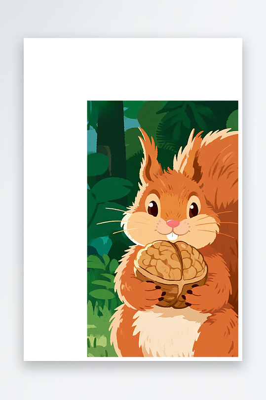 抱着核桃的卡通松鼠-众图网