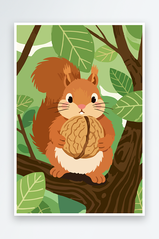 抱着核桃的卡通松鼠-众图网