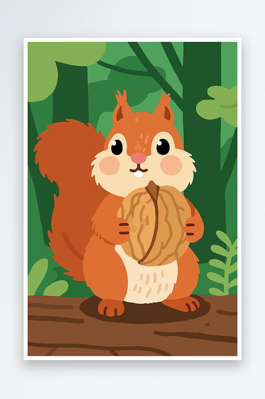 抱着核桃的卡通松鼠-众图网