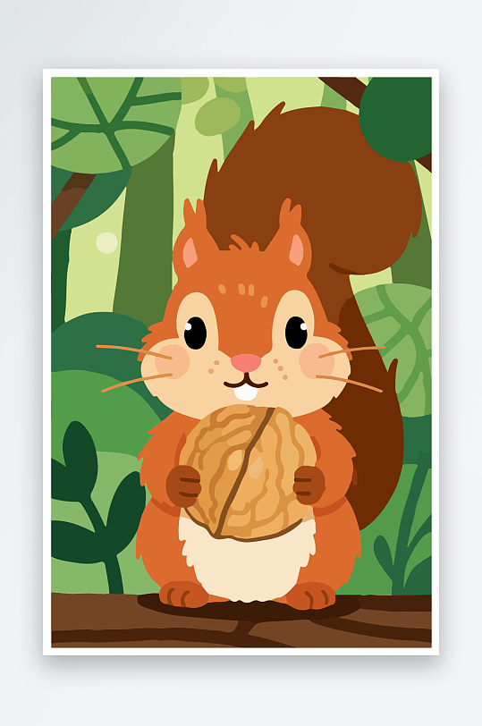 抱着核桃的卡通松鼠-众图网