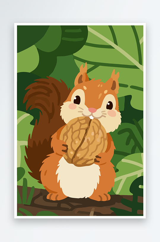 抱着核桃的卡通松鼠-众图网