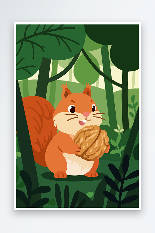 抱着核桃的卡通松鼠-众图网