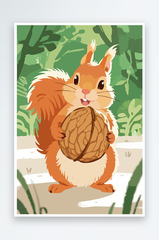 抱着核桃的卡通松鼠-众图网