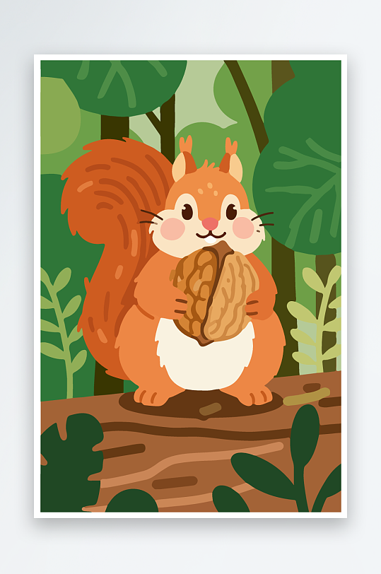 抱着核桃的卡通松鼠-众图网