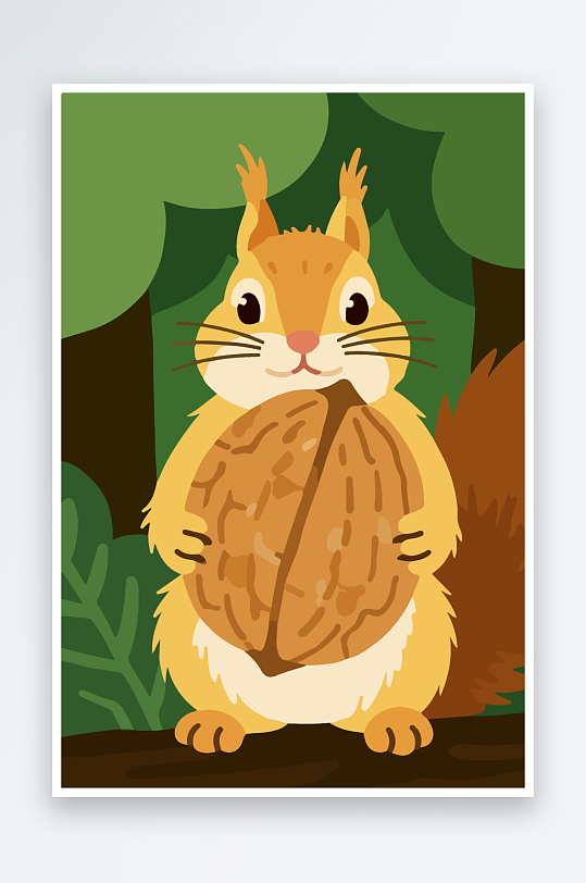 抱着核桃的卡通松鼠-众图网