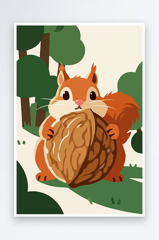 抱着核桃的卡通松鼠-众图网