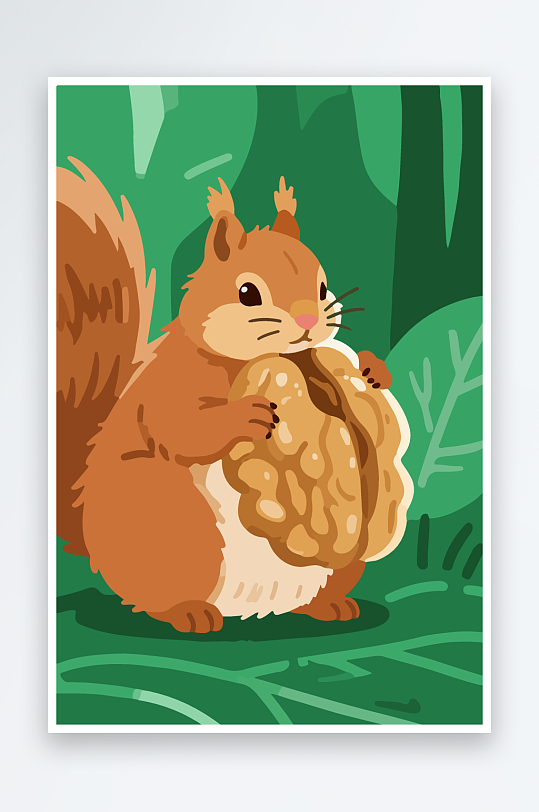 抱着核桃的卡通松鼠-众图网