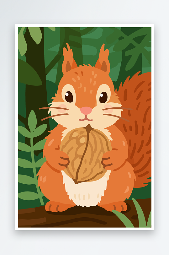 抱着核桃的卡通松鼠-众图网