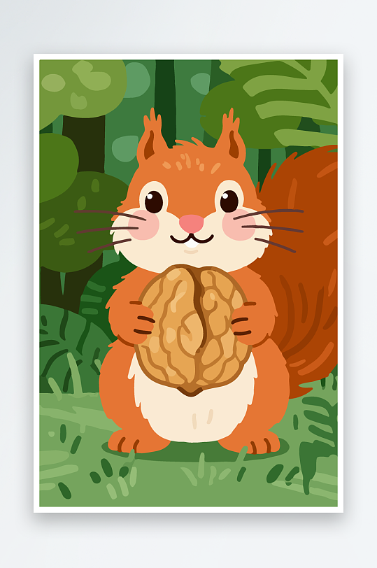 抱着核桃的卡通松鼠-众图网