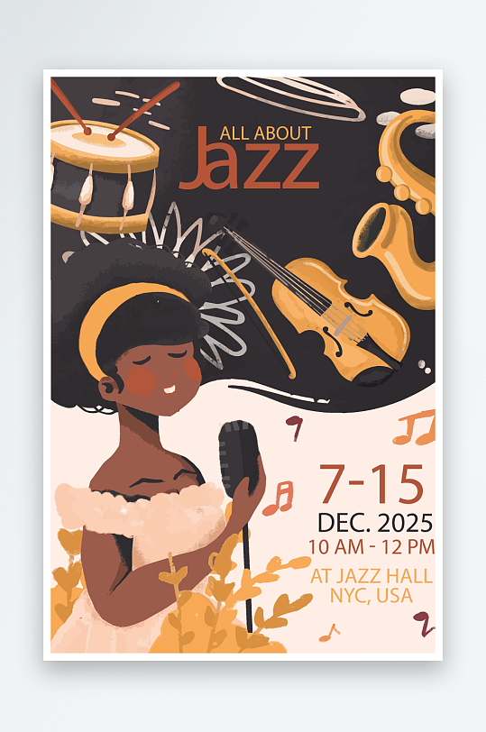 爵士乐卡通海报背景-众图网