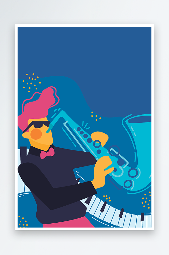 爵士乐演奏卡通插画-众图网