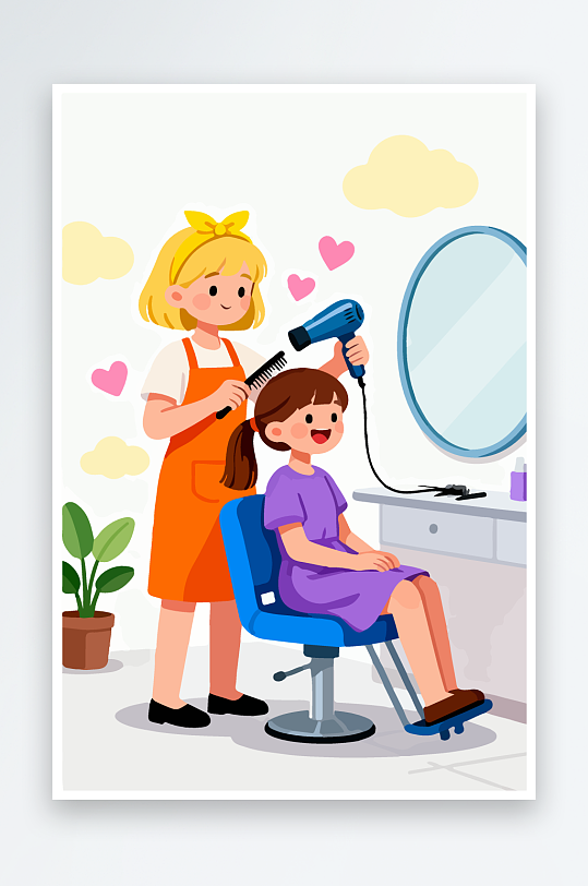 卡通理发场景插画-众图网
