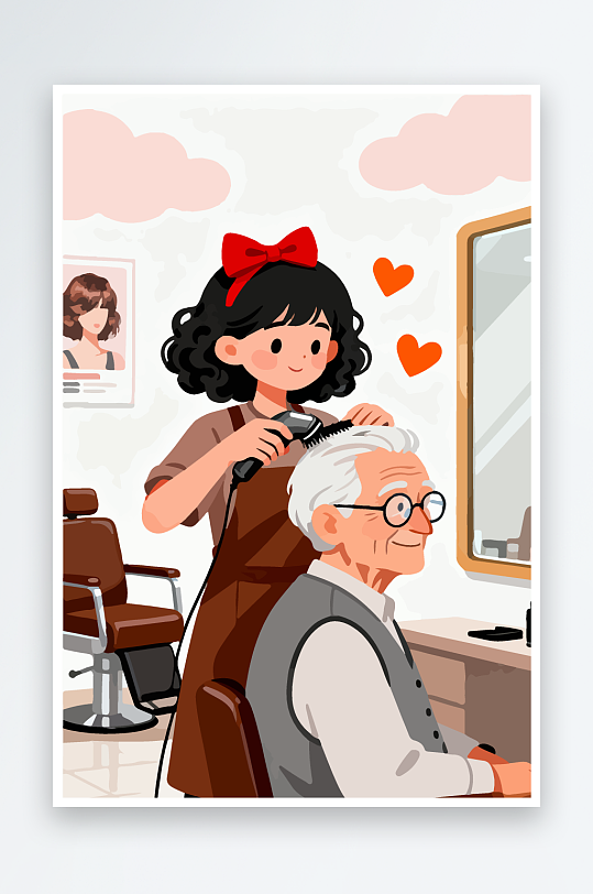 卡通理发场景插画-众图网