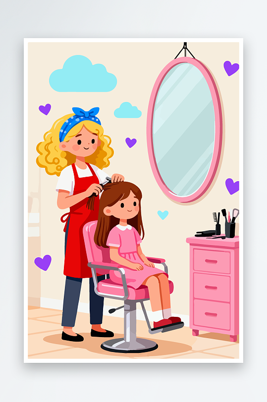 卡通理发场景插画-众图网
