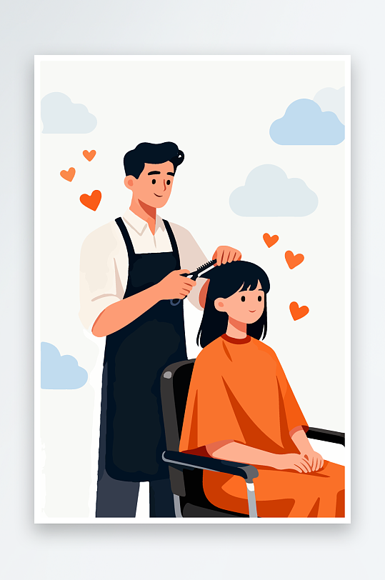 卡通理发场景插画-众图网