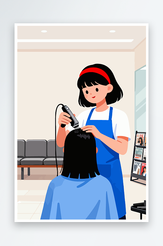 卡通理发场景插画-众图网
