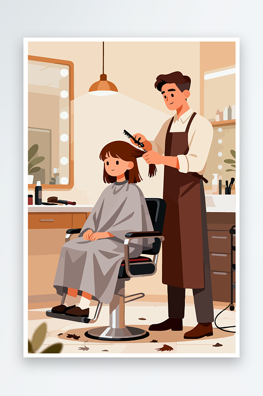 卡通理发场景插画-众图网