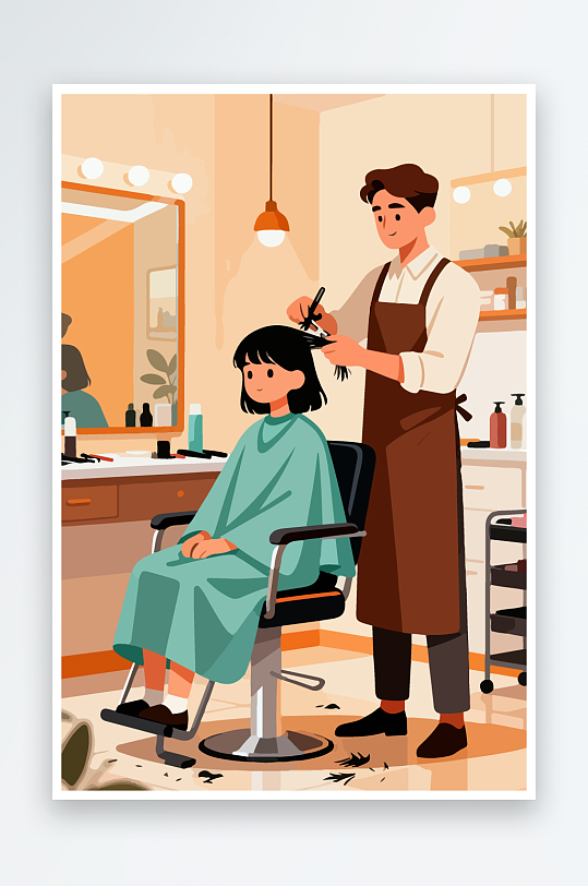 卡通理发场景插画-众图网