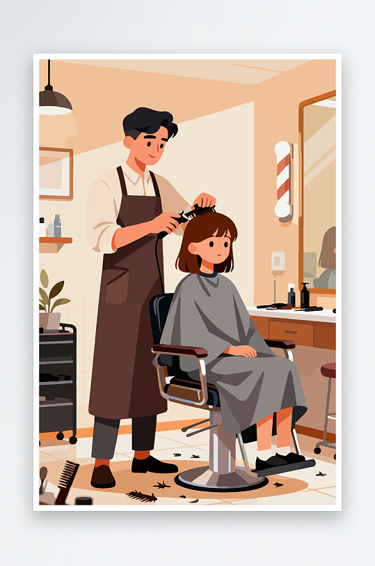 卡通理发场景插画-众图网