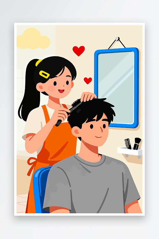 卡通理发场景插画-众图网