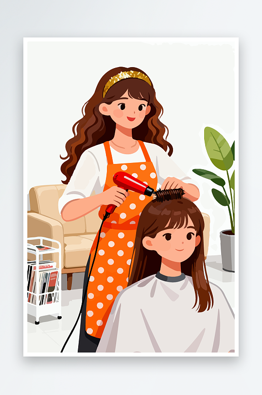 卡通理发场景插画-众图网