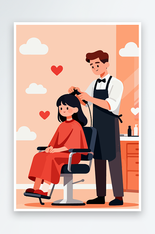 卡通理发场景插画-众图网