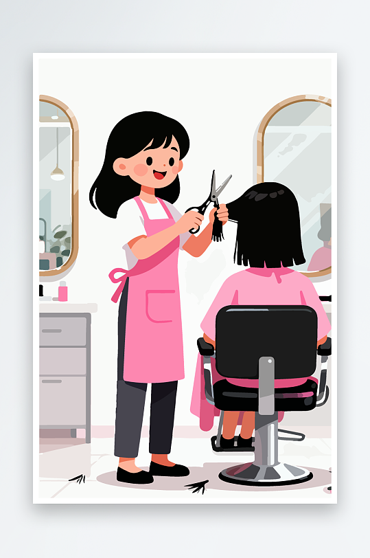 卡通理发场景插画-众图网