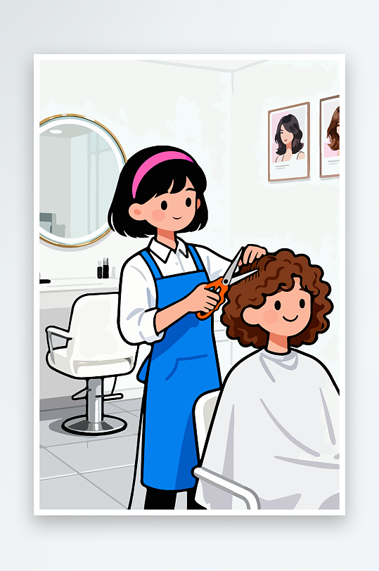 卡通理发场景插画-众图网