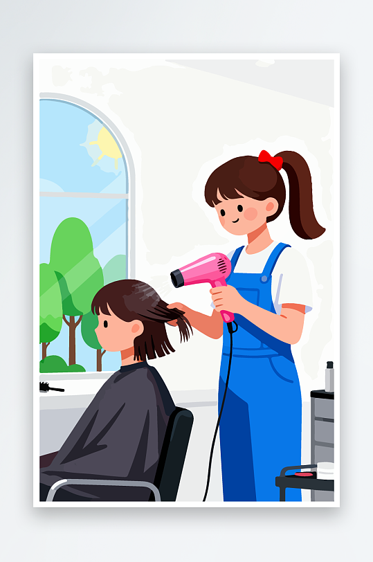 卡通理发场景插画-众图网