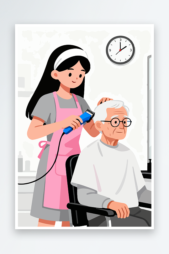 卡通理发场景插画-众图网