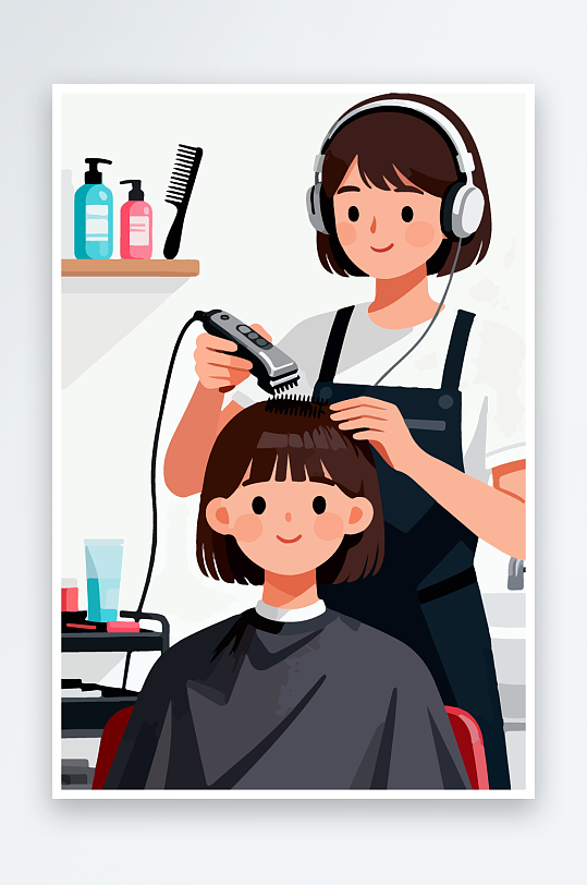 卡通理发场景插画-众图网