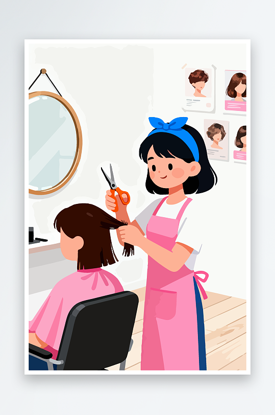 卡通理发场景插画-众图网