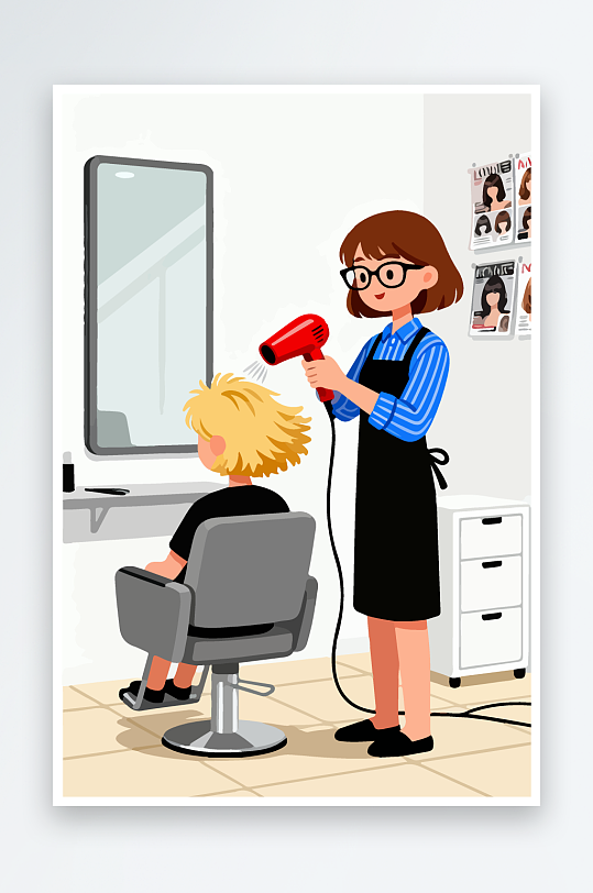 卡通理发场景插画-众图网
