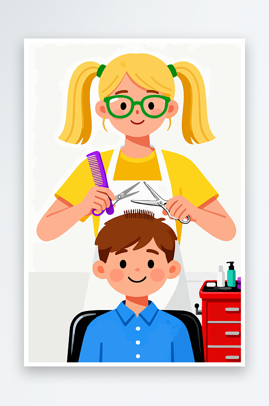 卡通理发场景插画-众图网