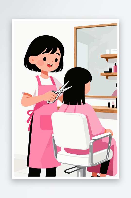 卡通理发场景插画-众图网