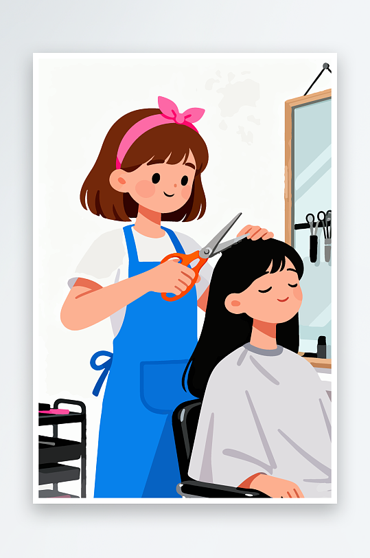 卡通理发场景插画-众图网