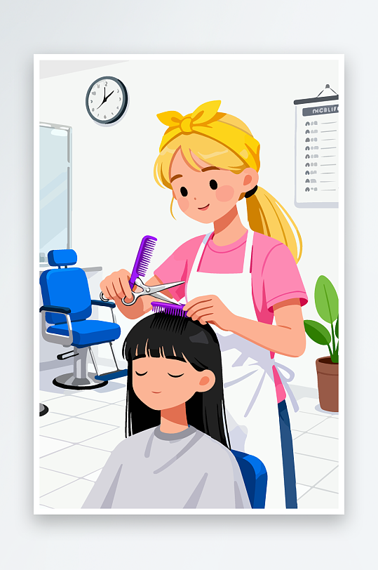 卡通理发场景插画-众图网