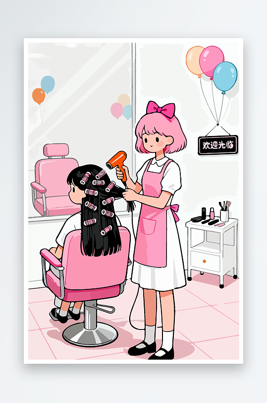 卡通理发场景插画-众图网