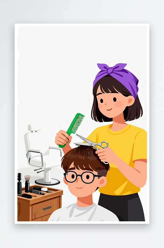卡通理发场景插画-众图网