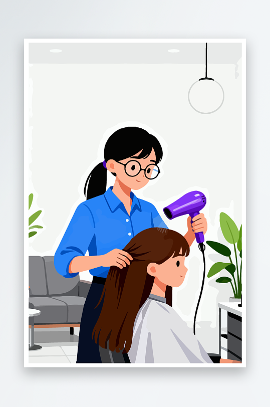 卡通理发场景插画-众图网