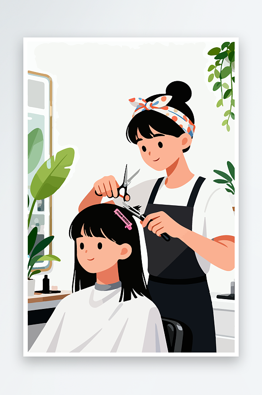 卡通理发场景插画-众图网